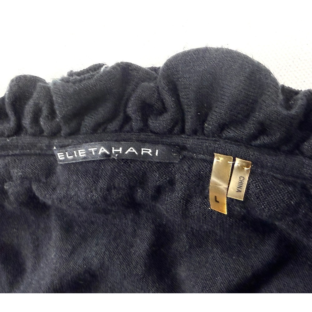 Elie Tahari Womens L Black Silk Cashmere Ruffle Neck Button Cardigan #1914 - Picture 4 of 8